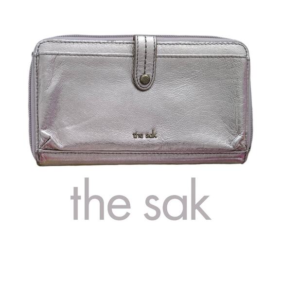 The SAK Wristlet Phone Wallet Leather Gold Bronze Metallic NO Crossbody Strap - Picture 1 of 4